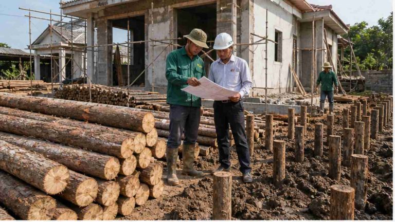 Có nên đóng cừ tràm cho nhà dân không? Nhà 1, 2, 3 tầng cần lưu ý gì trong bối cảnh vật tư và thi công nền móng thực tế