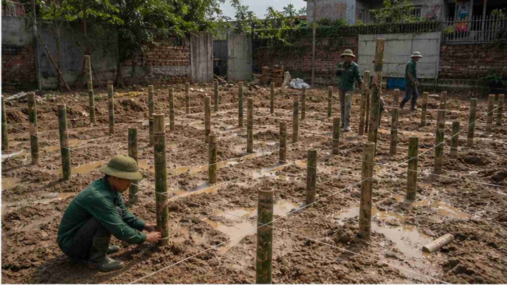 Ảnh phụ minh họa Cọc tre chịu lực được bao nhiêu? Có chống lún cho nhà dân không trong bối cảnh công trình thực tế