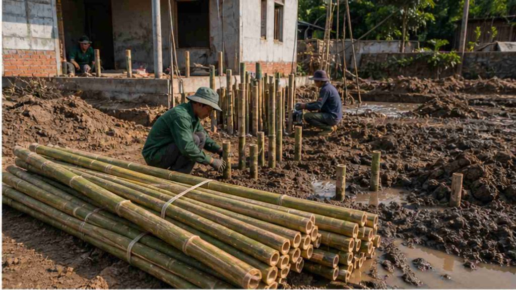 Cọc tre dùng để làm gì? Vì sao dùng cọc tre gia cố nền trong bối cảnh vật tư và thi công nền móng thực tế