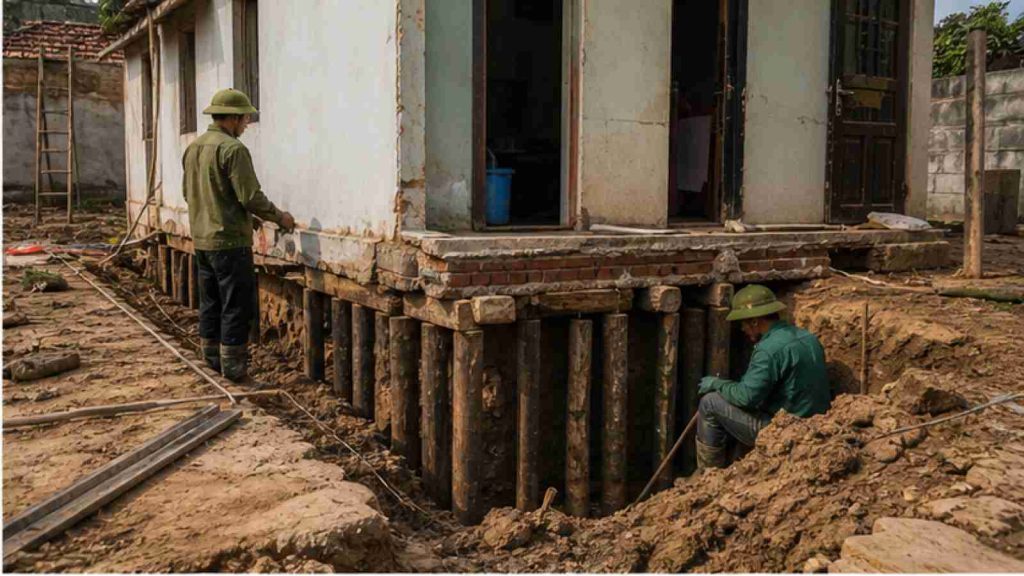 Ảnh phụ minh họa Nhà bị lún có xử lý bằng cừ tràm được không? trong bối cảnh công trình thực tế